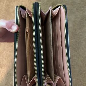 Black and Pink Zip-Around Wallet
